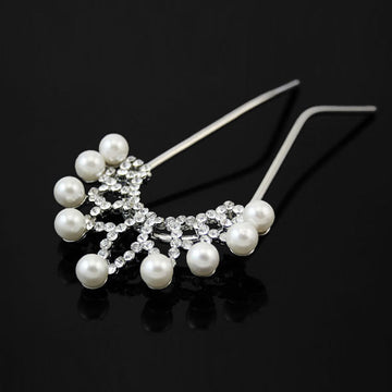 Czech Rhinestone & Pearl 2-Prong Bridal Hair Stick Fork